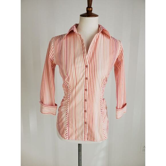 NEW YORK & CO Women's Red & Pink Striped Button Up Top Sz XS - Picture 1 of 11